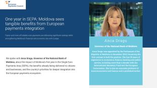Interviul Guvernatoarei BNM, doamna Anca Dragu, pentru Consiliul European al Plăților (EPC) la un an de la integrarea în SEPA